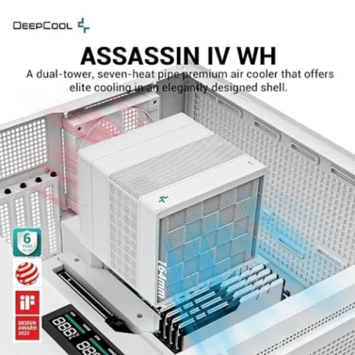 DeepCool Assassin IV WH Premium Air Cooler 7 Heat Pipes Dual-Tower 1700RPM 140/120mm FDB Fans PWM 100% 280w TDP For Intel & AMD , White
