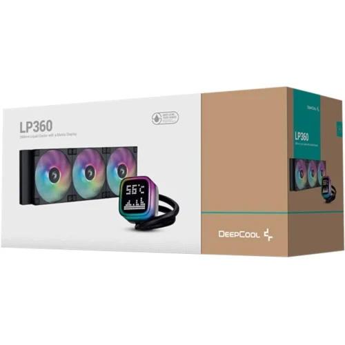 DeepCool LP360 Liquid Cooler 360mm 5th Gen Pump 3400 RPM AIO Unique Dot-matrix Pixelated Screen Display Anti-Leak ARGB Fans & Halo Pump Head ,Black