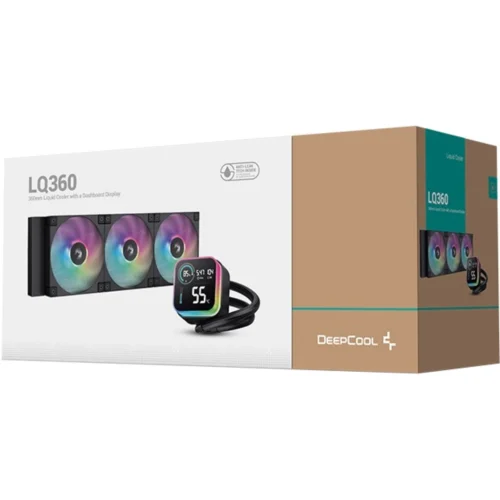 DeepCool LQ360 Liquid Cooler 360mm 5th Gen Pump 3400 RPM AIO SEGMENT LCD SCREEN ERA View Real-Time Statistics Of Your System Anti-Leak ARGB Fans & Halo Pump Head ,Black