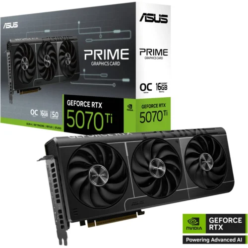 ASUS Prime GeForce RTX 5070 Ti OC Edition 16GB GDDR7 256-Bit Memory Graphics Card, 16GB GDDR7 256-Bit Memory, 2497 MHz Boost Clock, 8960 CUDA Cores, PCI Express 5.0