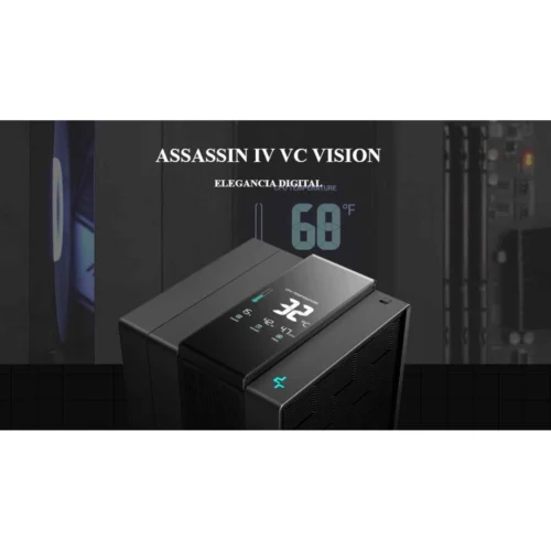 DeepCool Assassin IV VC VISION Flagship Air Cooler Digital Display 7 Heat Pipes Dual-Tower 1800RPM 140/120mm FDB Fans PWM 100% 300w TDP For Intel & AMD , Black